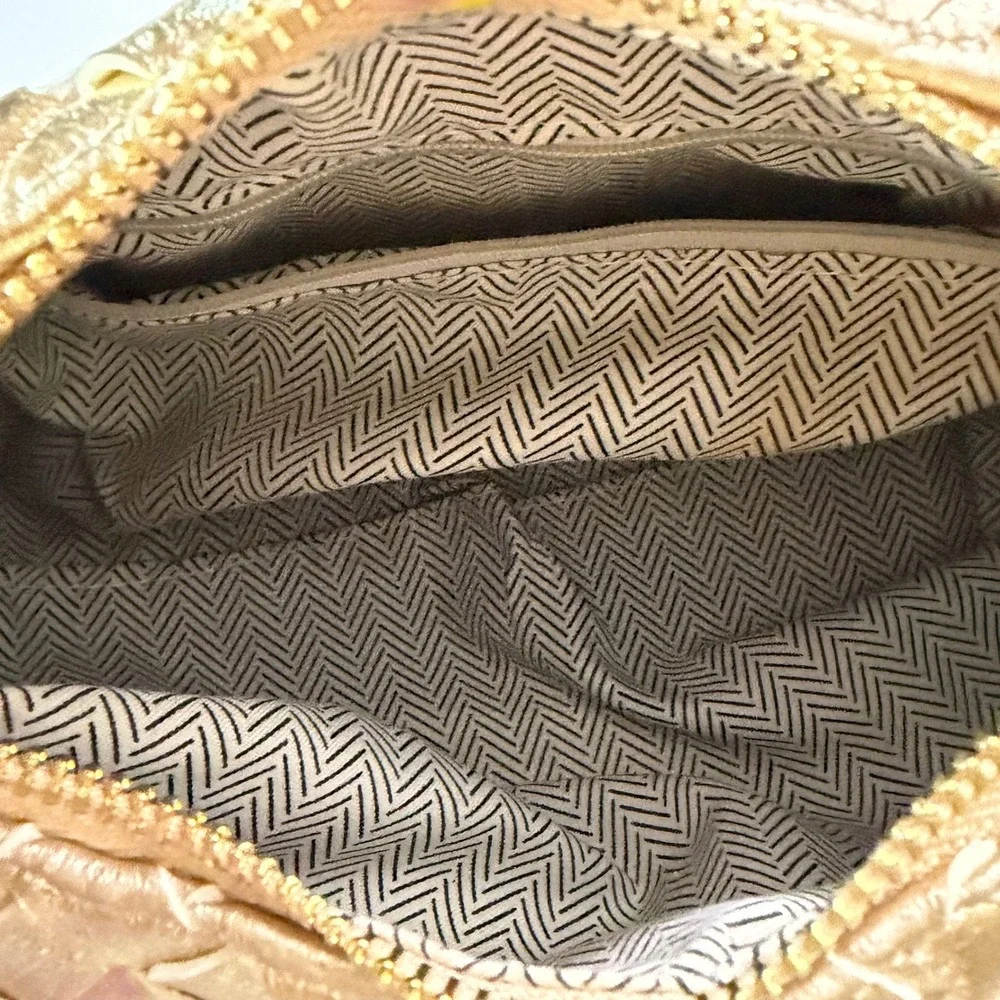 Gold Woven Knotted Handle Crossbody Bag Metallic Hobo Handbag